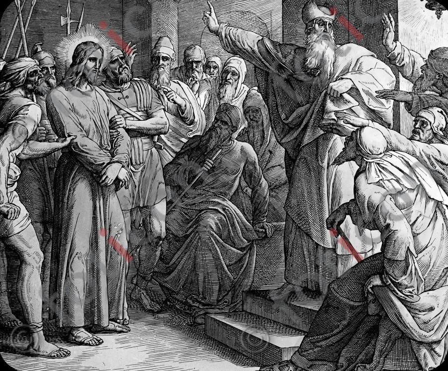 Jesus vor dem Hohepriester | Jesus before the High Priest  (foticon-simon-043-sw-042.jpg)